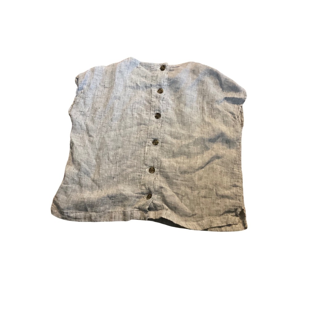Tahari Womens Gray 100% Linen Button Back Sleeveless Blouse Top Size Small S
